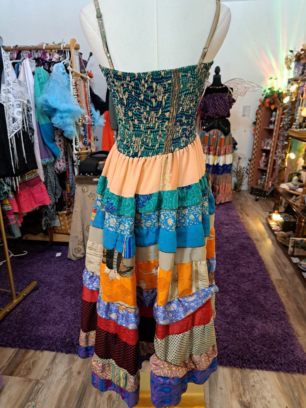 THE WANDERING GARDEN • NEW One-of-a-Kind Patchwork Sari Maxi Dress • OS - Picture 4 of 8